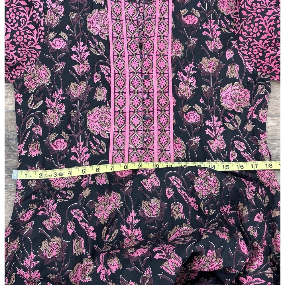 Sue Sartor Athénée Maxi Dress Medium Black Pink Floral Block Print Anthropologie